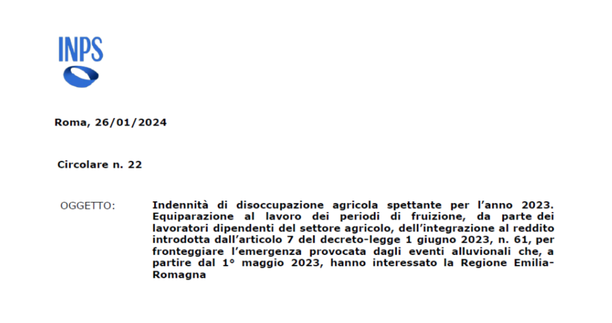 Disoccupazione agricola dipendenti zone alluvionate istruzioni calcolo INPS